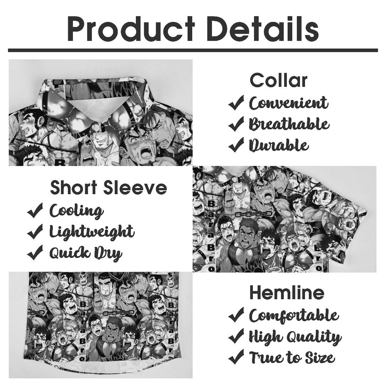 Men’s Gay Bara Art Button-Up Shirt – Stylish Gay Anime Shirt