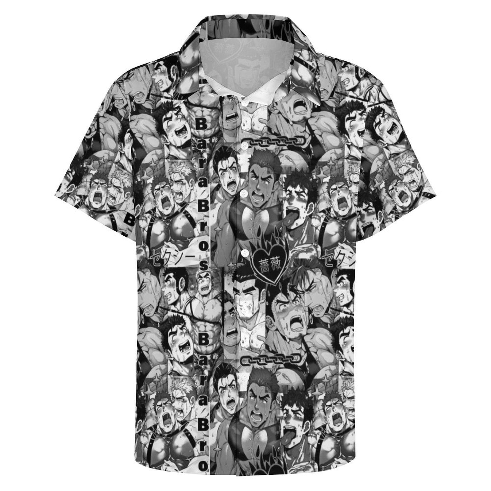 Men’s Gay Bara Art Button-Up Shirt – Stylish Gay Anime Shirt