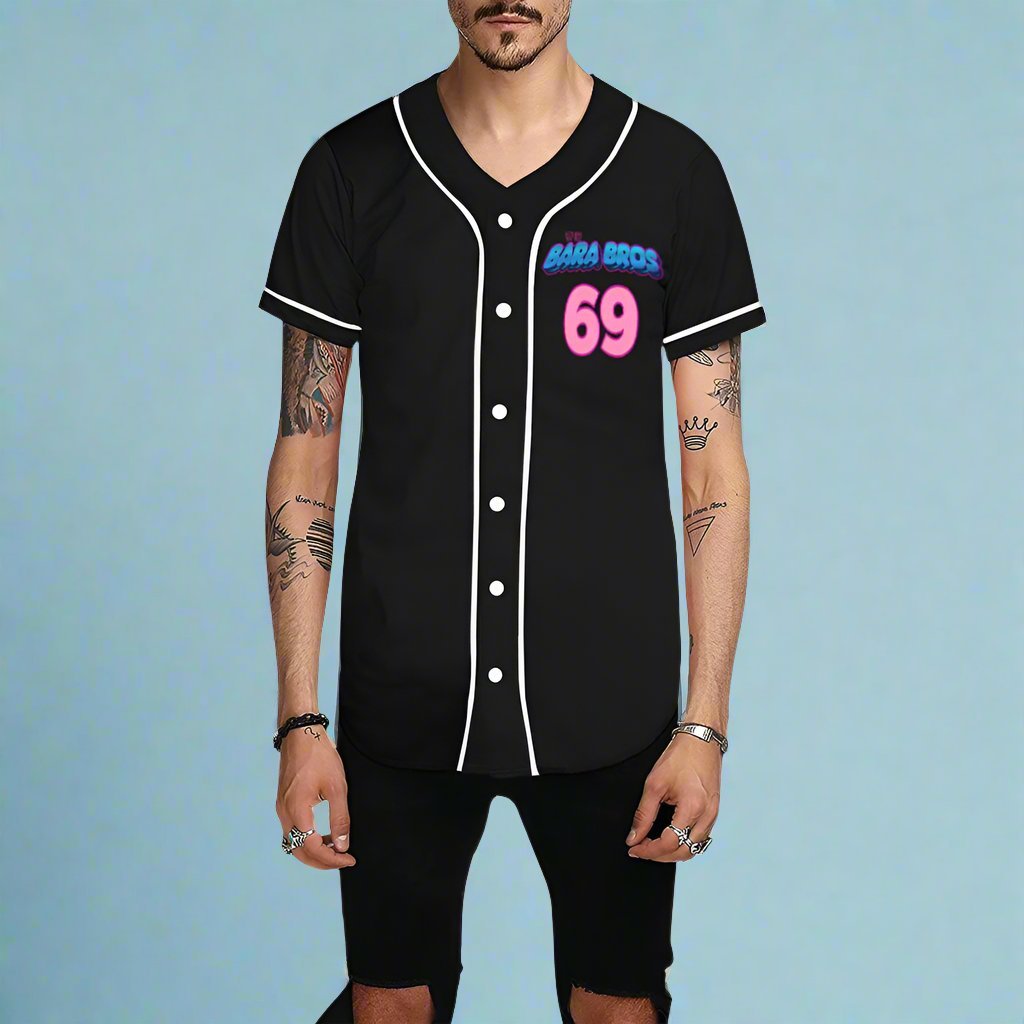 Bara Bros 69 Black Baseball Jersey for Men - Bara Bros