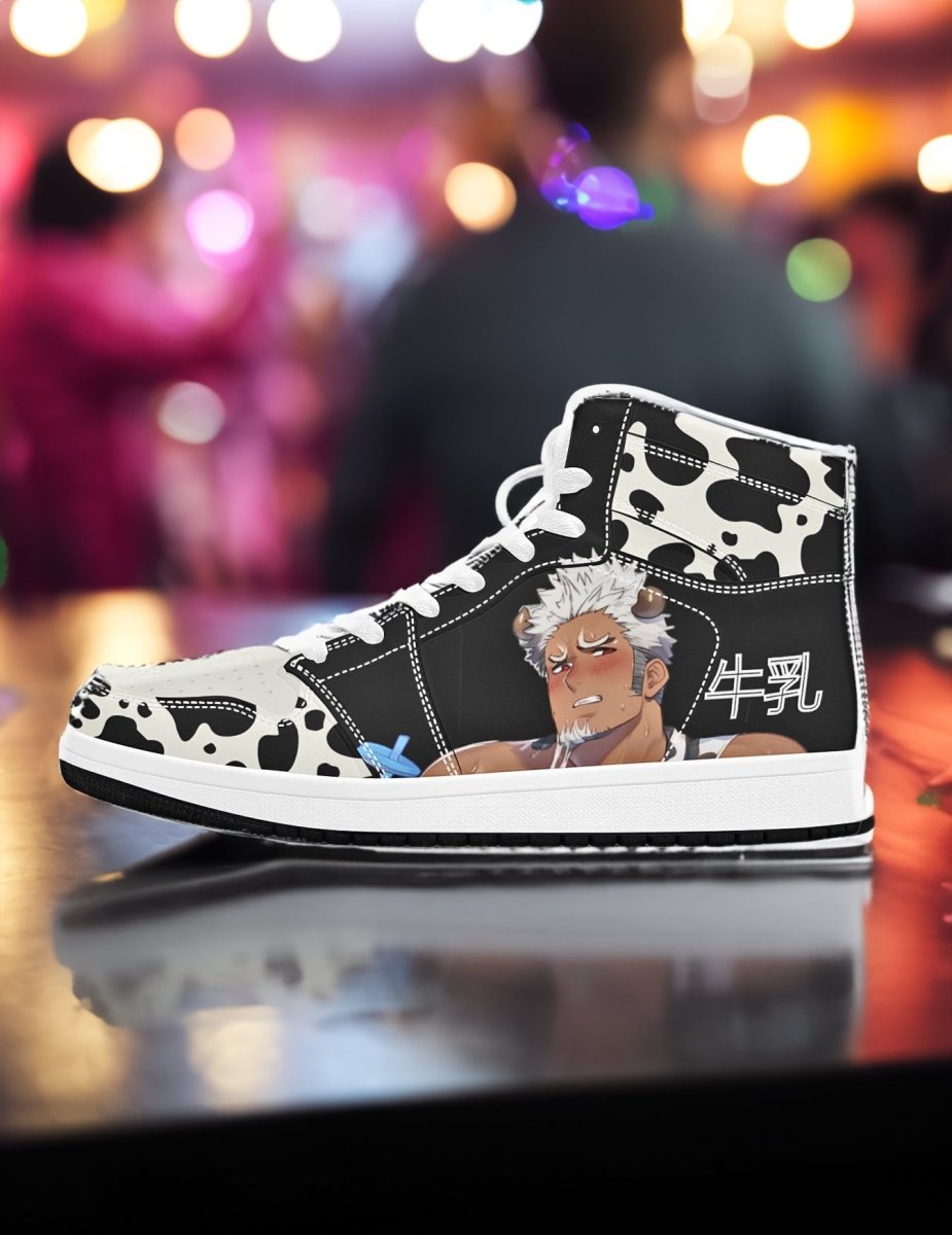 Color-Block Cow Pattern Bara Art Anime Men's High Top Sneakers - Bara Bros