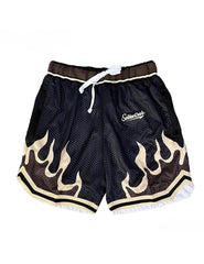 Flame Print Drawstring Mesh Shorts - Bara Bros