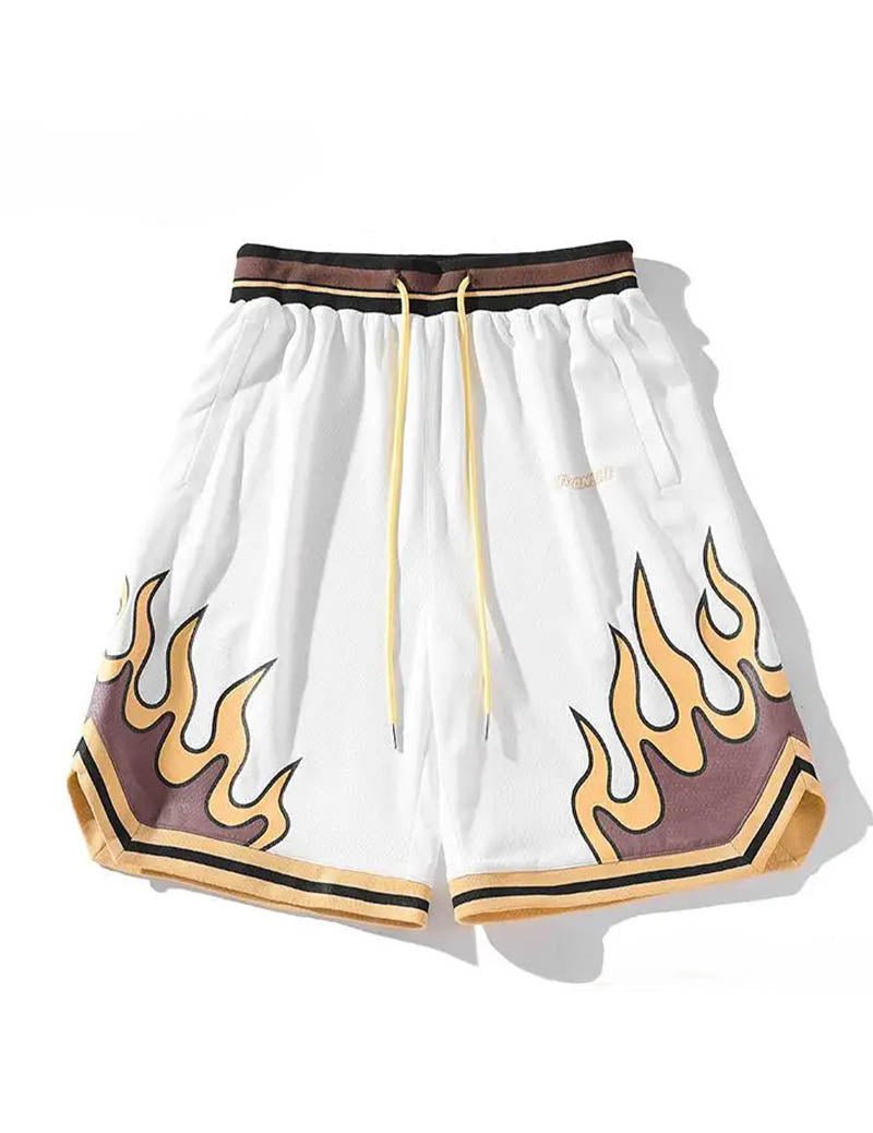 Flame Print Drawstring Mesh Shorts - Bara Bros