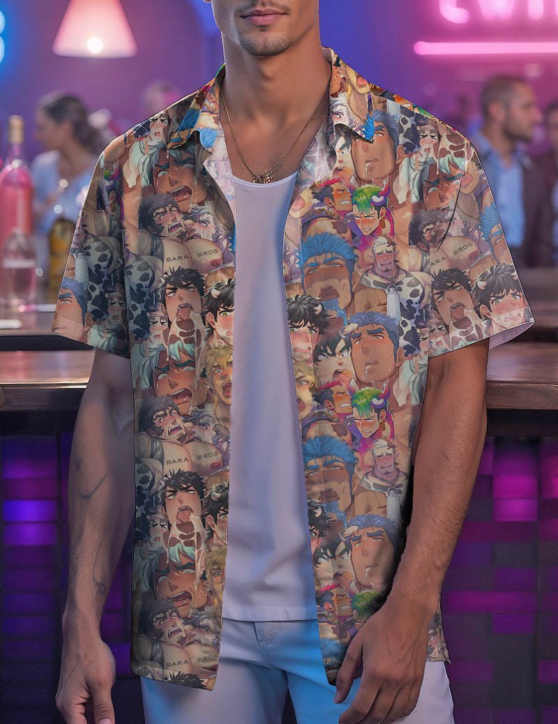 Gay Ahegao Bara Art Anime Hawaiian Shirt - Bara Bros