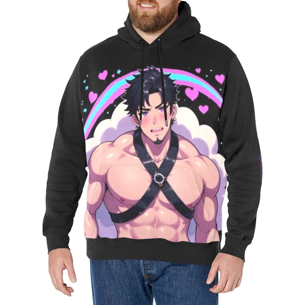 Kawaii Style Men's Long Sleeve Fleece Black Hoodie - Bara Bros