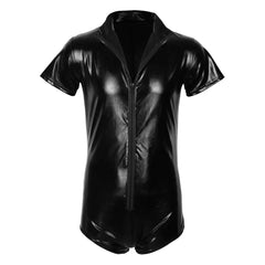 Men's Black Latex Catsuit Sexy Front Zipper Jumpsuit - Bara Bros