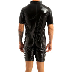 Men's Black Latex Catsuit Sexy Front Zipper Jumpsuit - Bara Bros