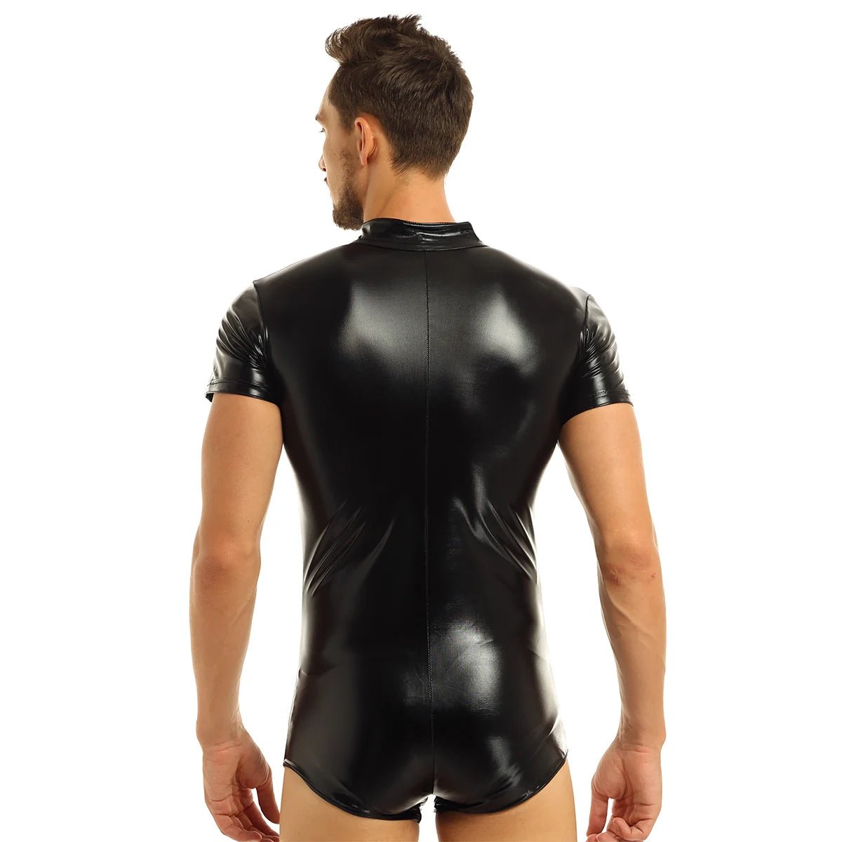 Men's Black Latex Catsuit Sexy Front Zipper Jumpsuit - Bara Bros