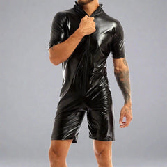 Men's Black Latex Catsuit Sexy Front Zipper Jumpsuit - Bara Bros