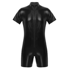 Men's Black Latex Catsuit Sexy Front Zipper Jumpsuit - Bara Bros