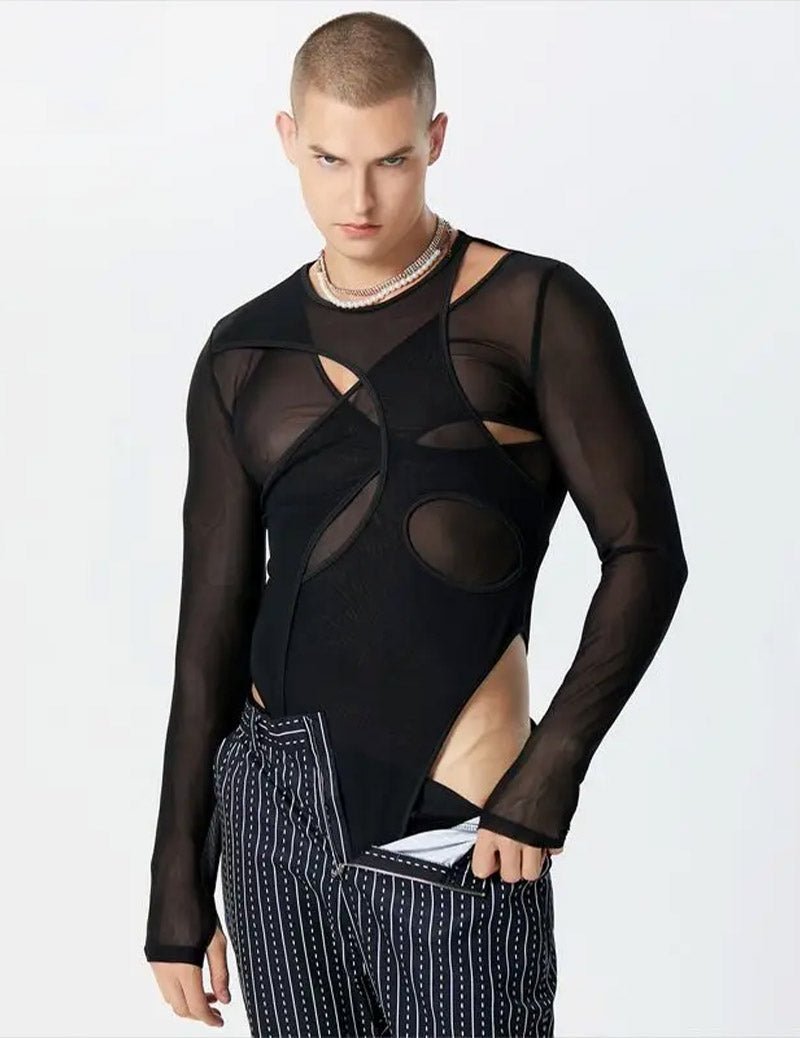 Men's Frutiger Aero Irregular Mesh Bodysuit - Bara Bros