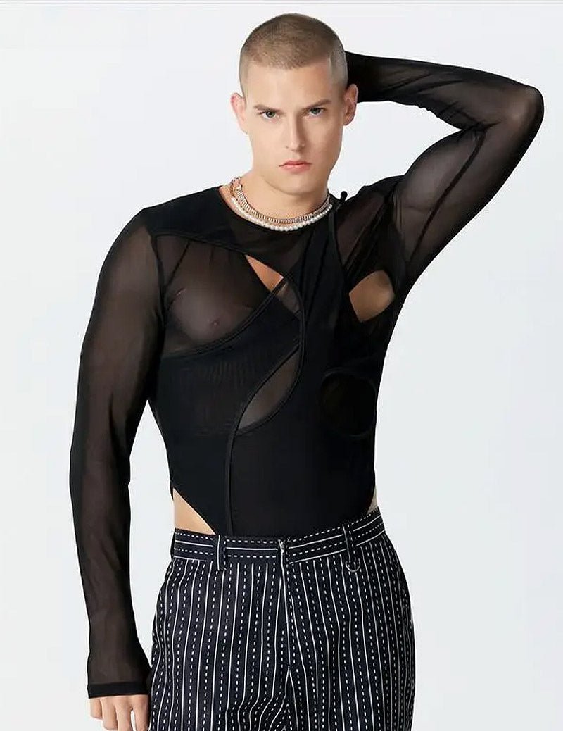 Men's Frutiger Aero Irregular Mesh Bodysuit - Bara Bros