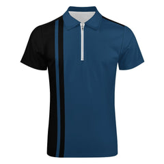 Men's Modern Color Block Polo with Front Zip, Trendy Sporty Collared Tee - Bara Bros