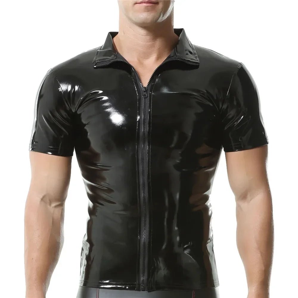 Men's PVC Leather Zipper Shirt Wetlook Stage Top - Bara Bros