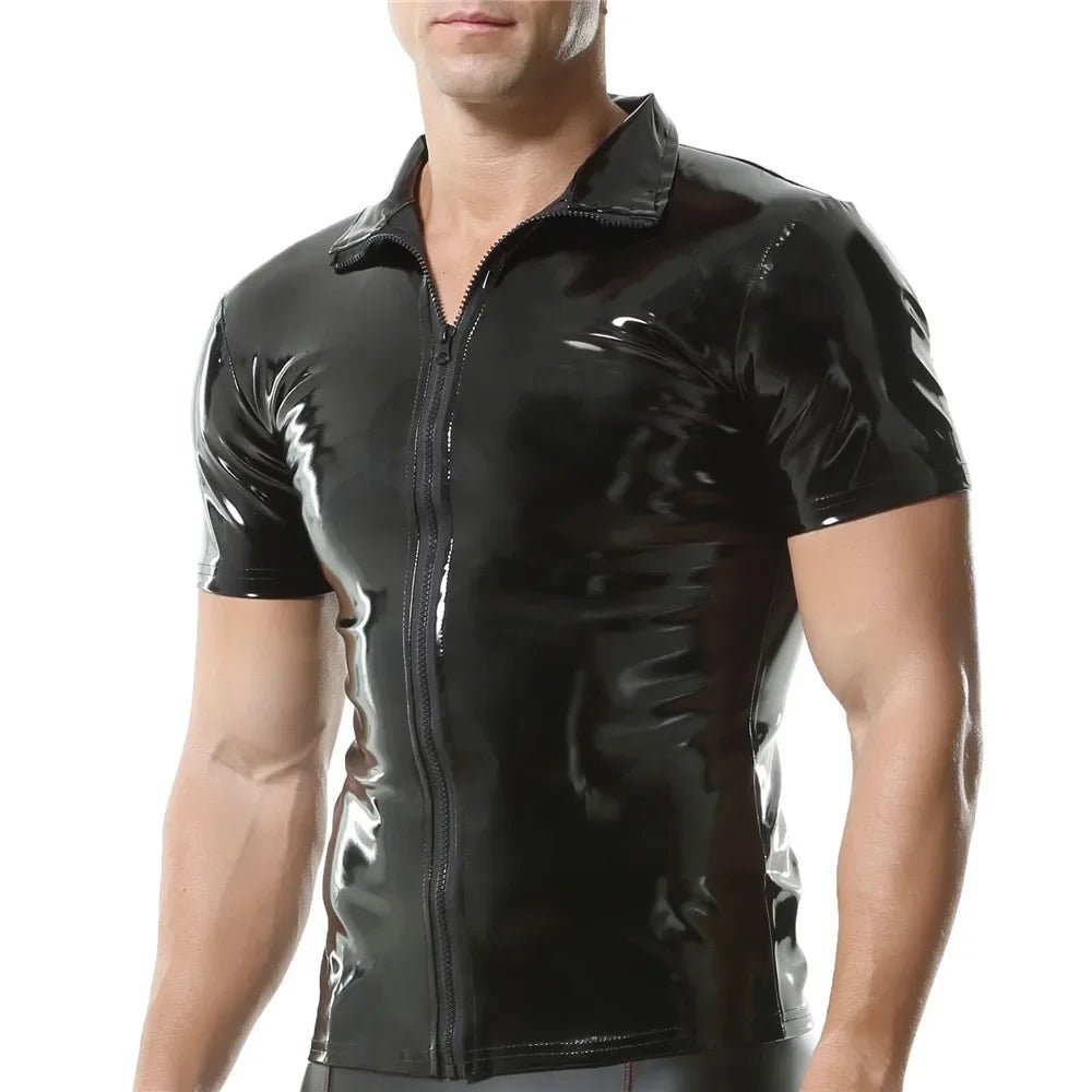 Men's PVC Leather Zipper Shirt Wetlook Stage Top - Bara Bros