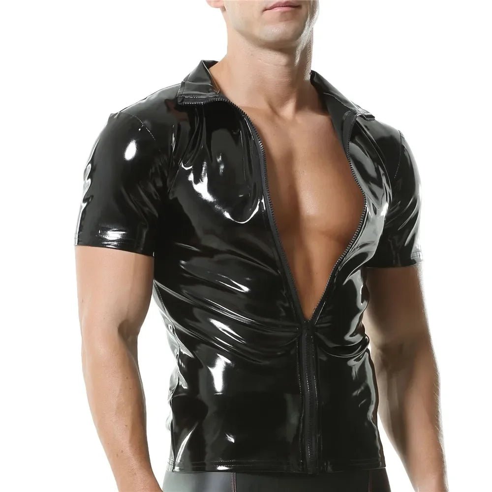 Men's PVC Leather Zipper Shirt Wetlook Stage Top - Bara Bros