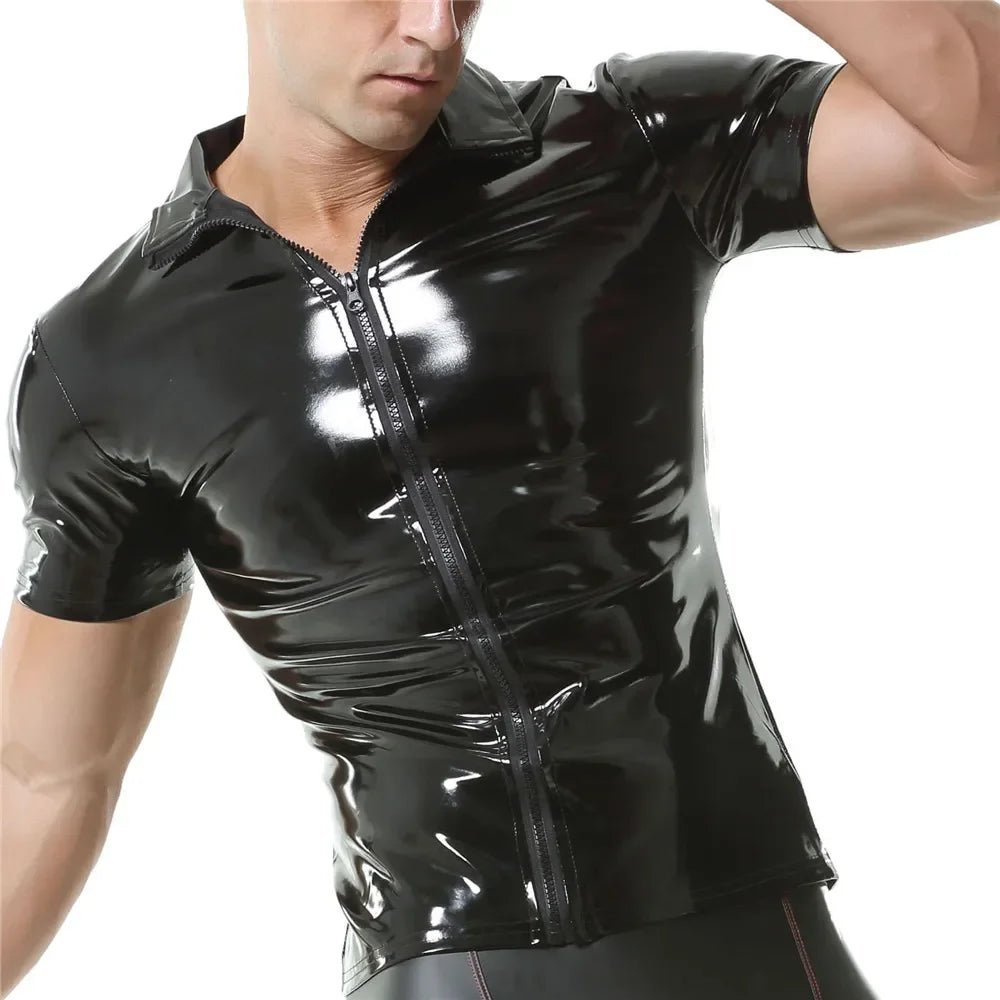 Men's PVC Leather Zipper Shirt Wetlook Stage Top - Bara Bros