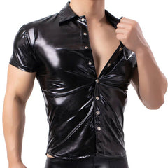 Men's Sexy Short Sleeve Leather Tee Dance Shirt - Bara Bros