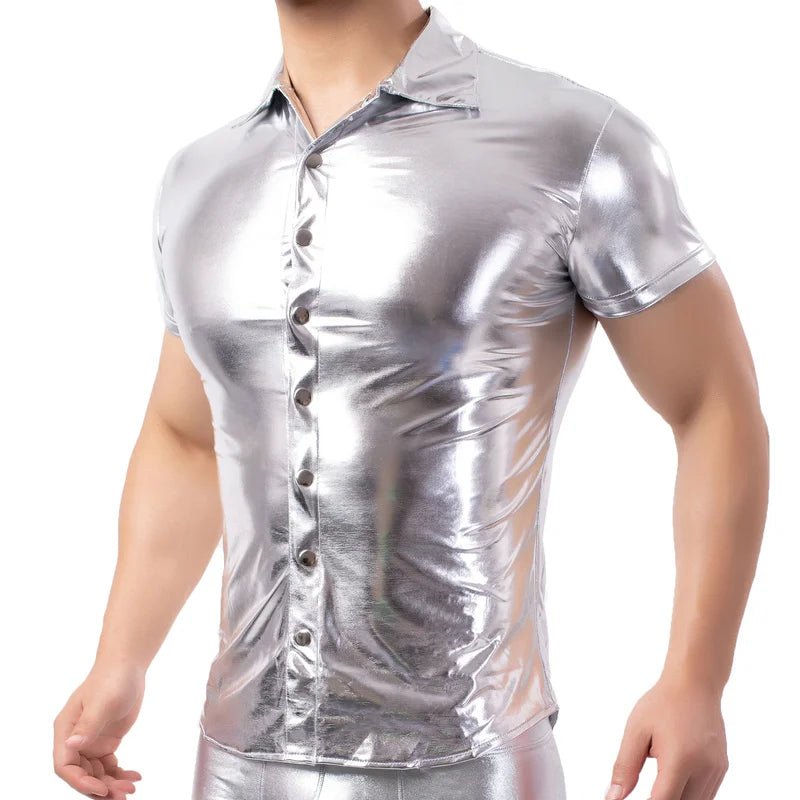 Men's Sexy Short Sleeve Leather Tee Dance Shirt - Bara Bros