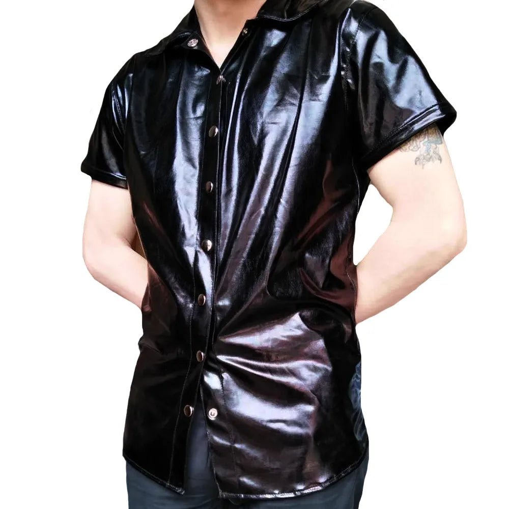 Men's Sexy Short Sleeve Leather Tee Dance Shirt - Bara Bros