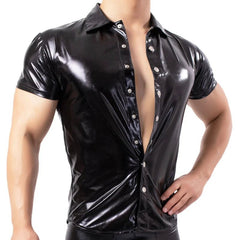 Men's Sexy Short Sleeve Leather Tee Dance Shirt - Bara Bros