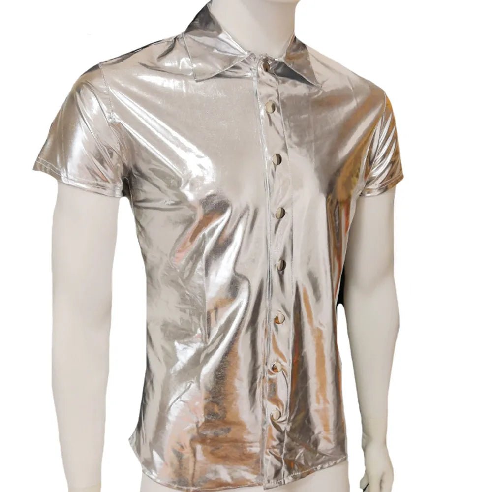 Men's Sexy Short Sleeve Leather Tee Dance Shirt - Bara Bros