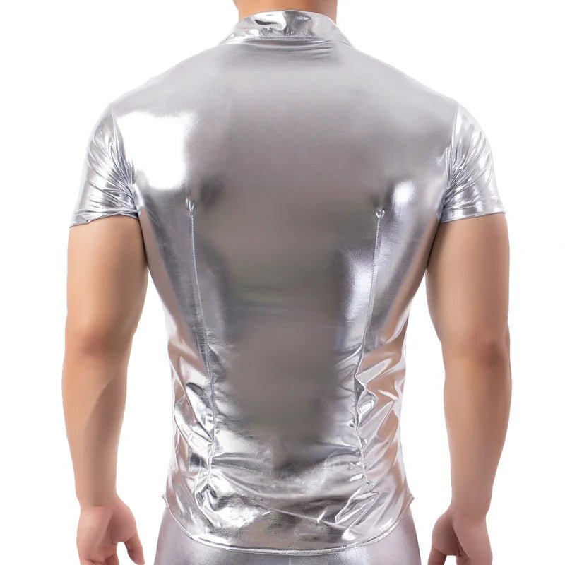 Men's Sexy Short Sleeve Leather Tee Dance Shirt - Bara Bros