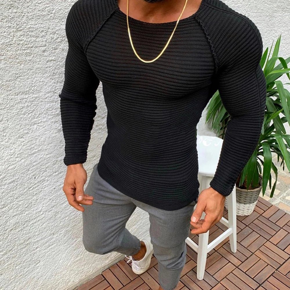 Men's Slim Solid Mock Neck Sweater Pullover - Bara Bros