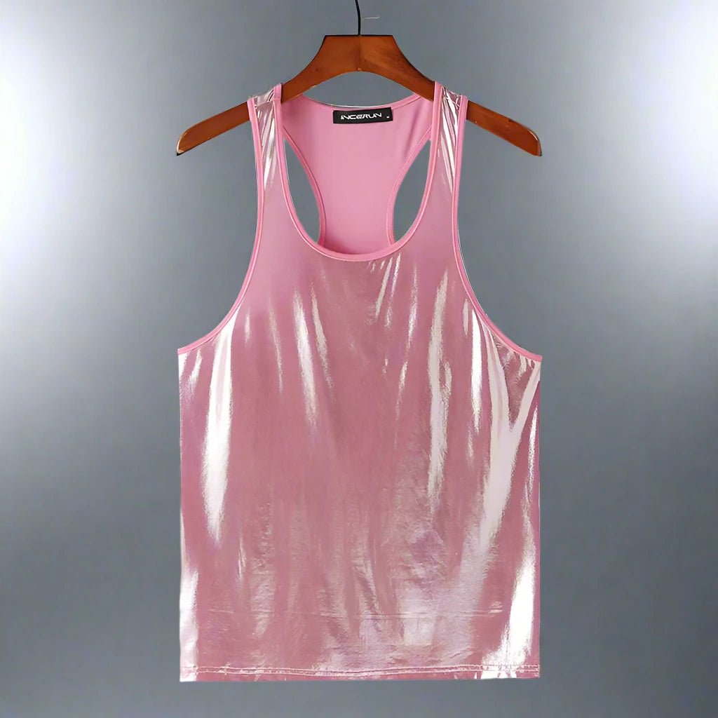 Metallic Iridescent Tank Top for Men – O - neck Sleeveless Streetwear - Bara Bros