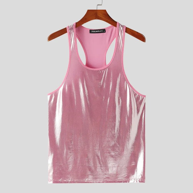 Metallic Iridescent Tank Top for Men – O - neck Sleeveless Streetwear - Bara Bros