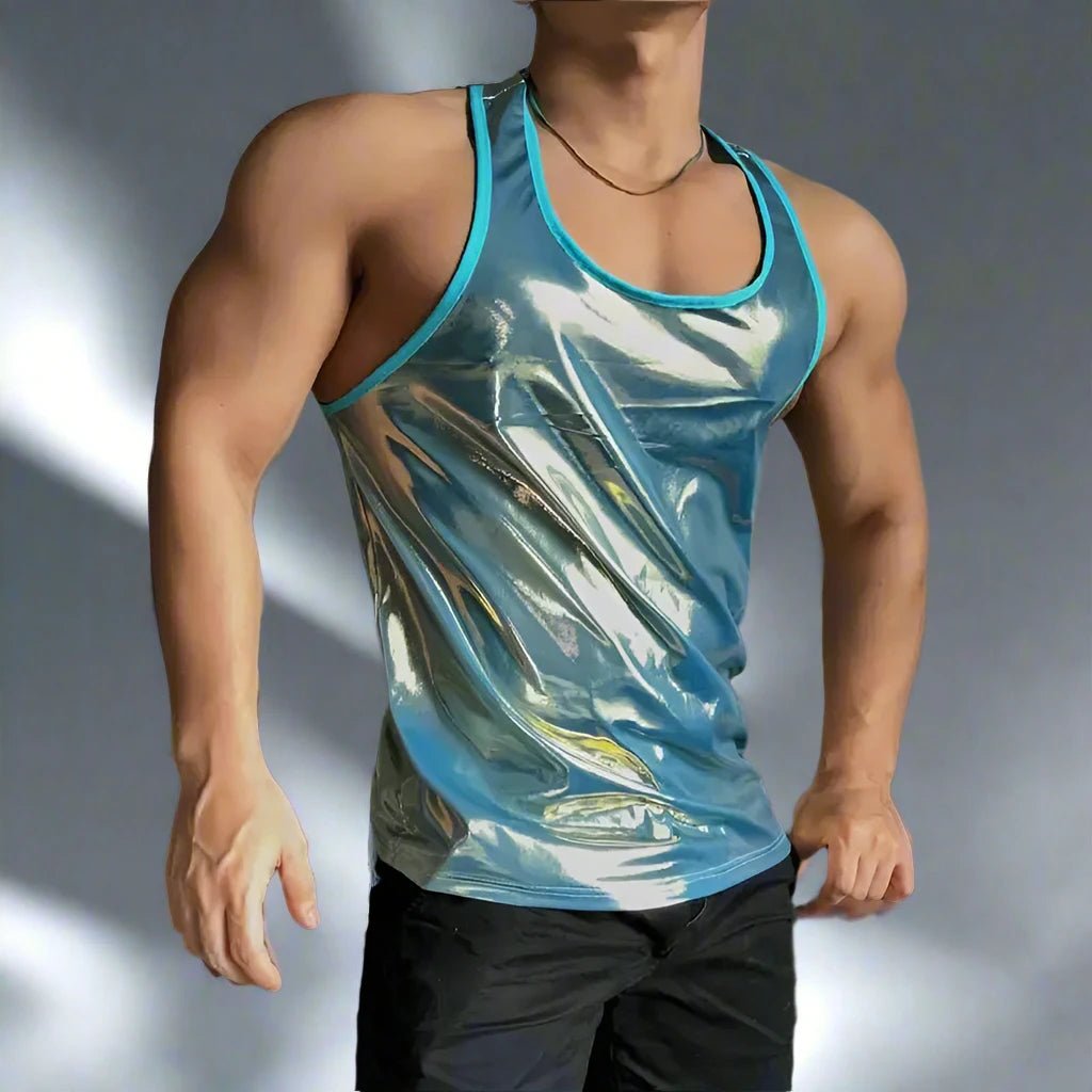 Metallic Iridescent Tank Top for Men – O - neck Sleeveless Streetwear - Bara Bros