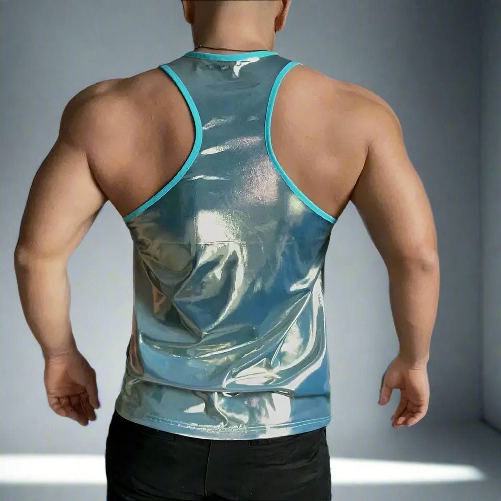 Metallic Iridescent Tank Top for Men – O - neck Sleeveless Streetwear - Bara Bros