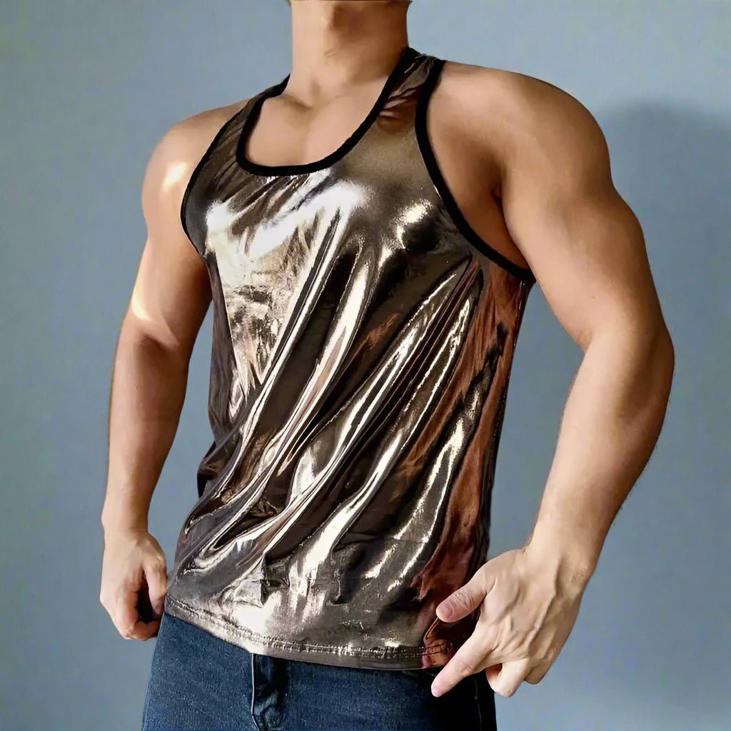 Metallic Iridescent Tank Top for Men – O - neck Sleeveless Streetwear - Bara Bros