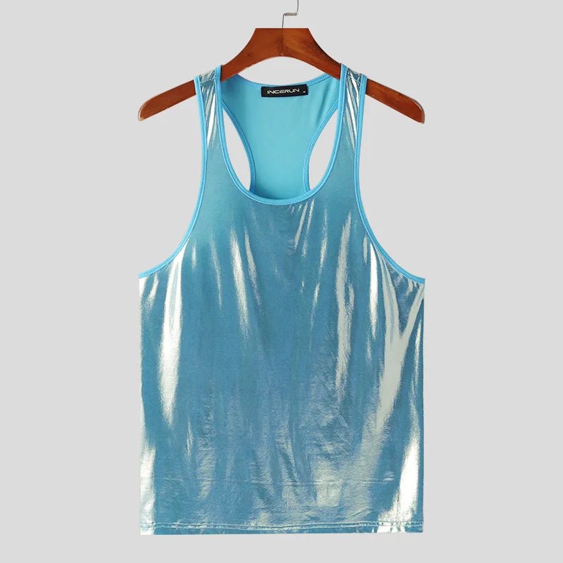 Metallic Iridescent Tank Top for Men – O - neck Sleeveless Streetwear - Bara Bros