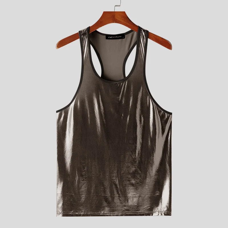 Metallic Iridescent Tank Top for Men – O - neck Sleeveless Streetwear - Bara Bros