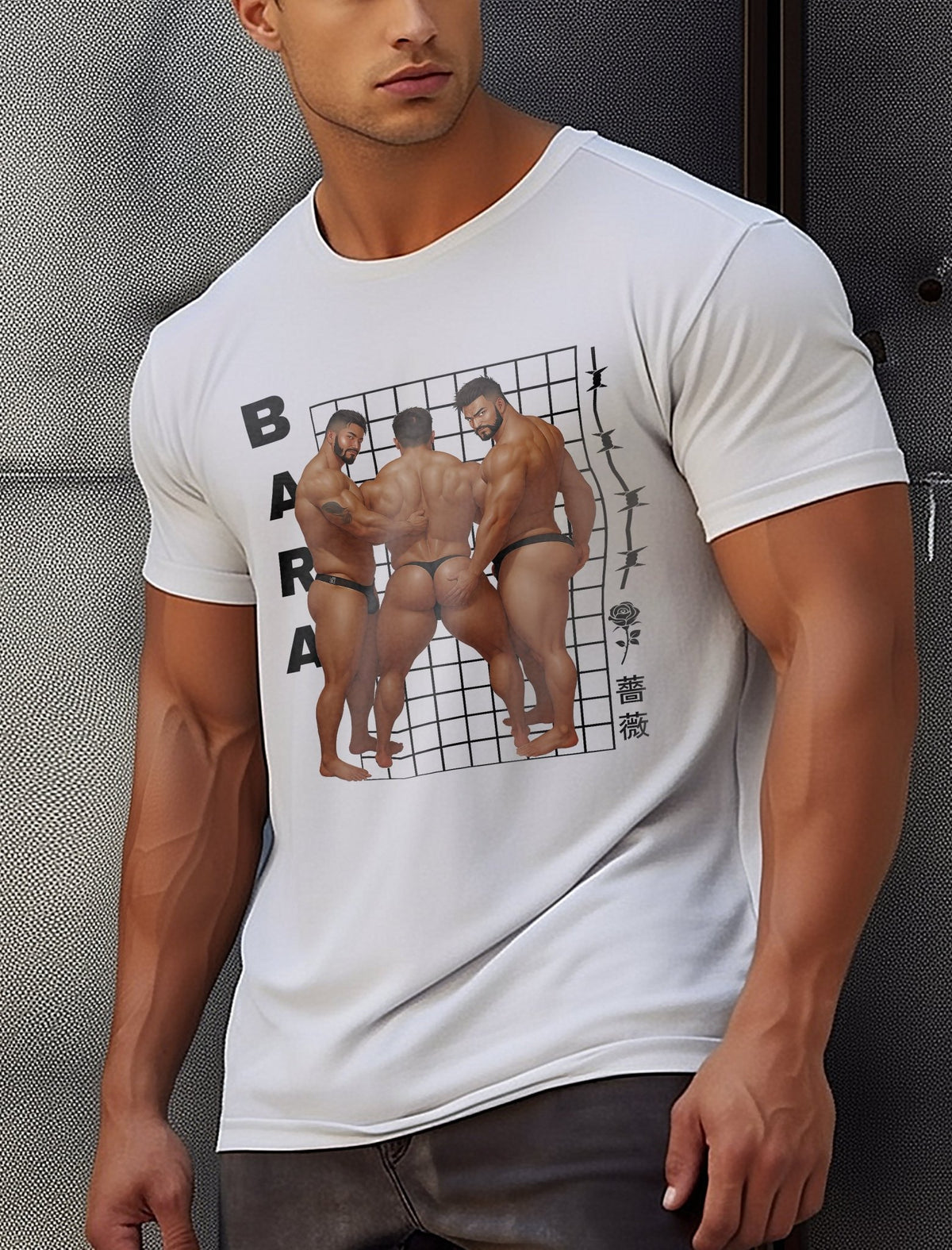 Bara Anime Grid Graphic Men's T-Shirt - Barabros