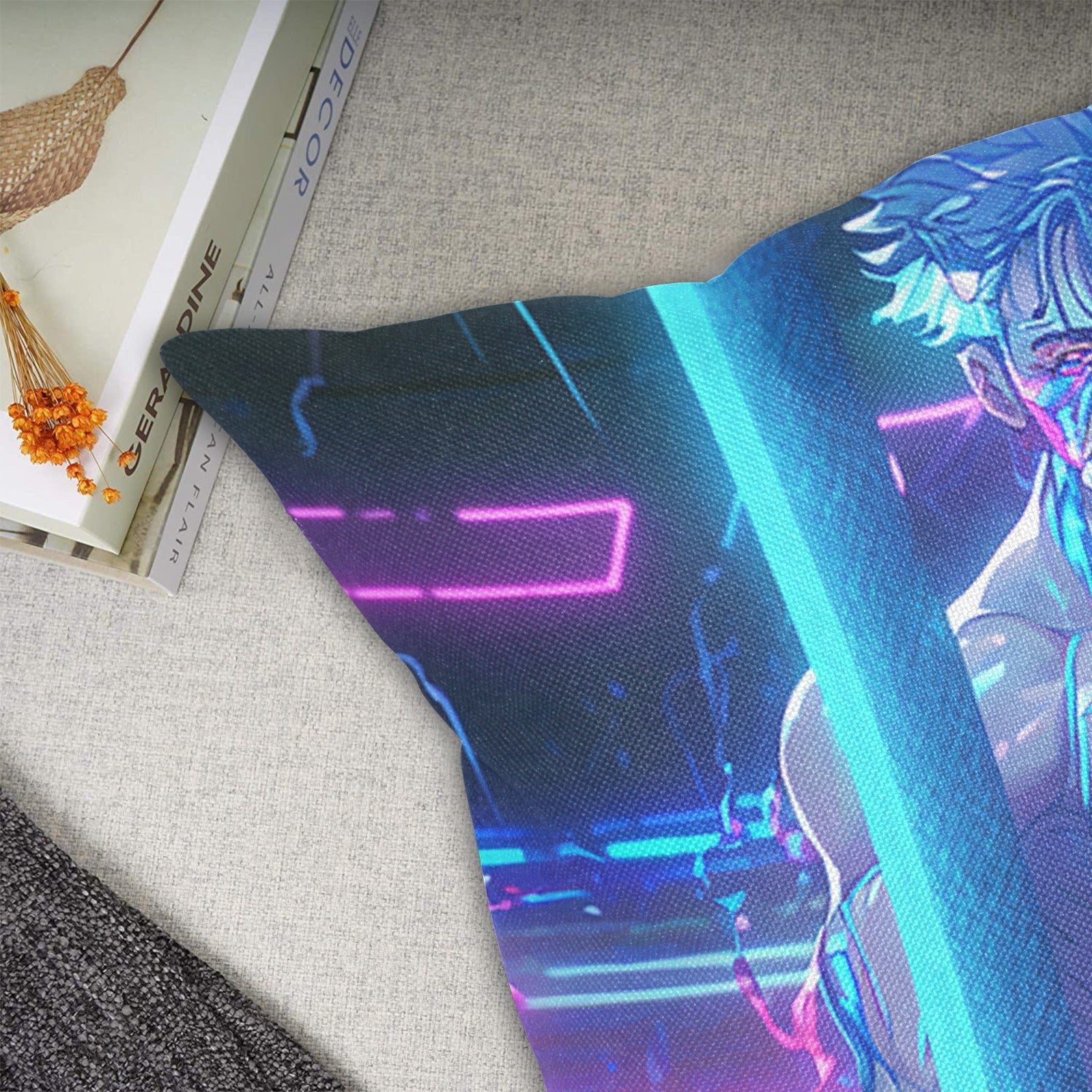 Cyberpunk Anime Go-go Dancer Linen Zippered Pillowcase 18"x18" (One Side) - Barabros