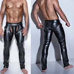 Gay Men's Leather Open Crotch PU Leather Latex Pants - Bara Bros