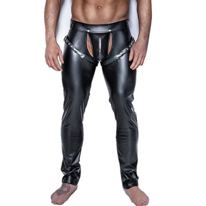 Gay Men's Leather Open Crotch PU Leather Latex Pants - Bara Bros