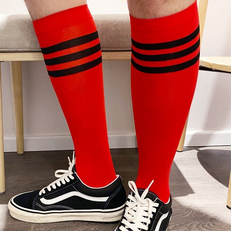 Men Crew Sports Socks Fashion Striped Red-Black - Barabros