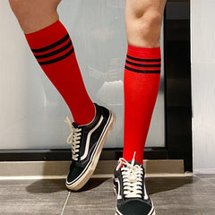 Men Crew Sports Socks Fashion Striped Red-Black - Barabros