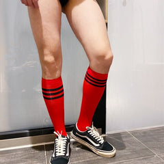 Men Crew Sports Socks Fashion Striped Red-Black - Barabros