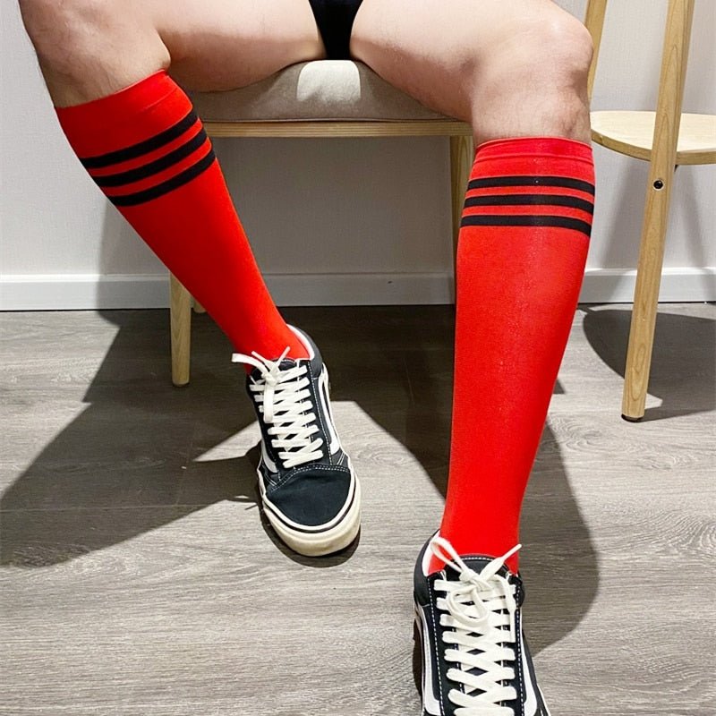 Men Crew Sports Socks Fashion Striped Red-Black - Barabros