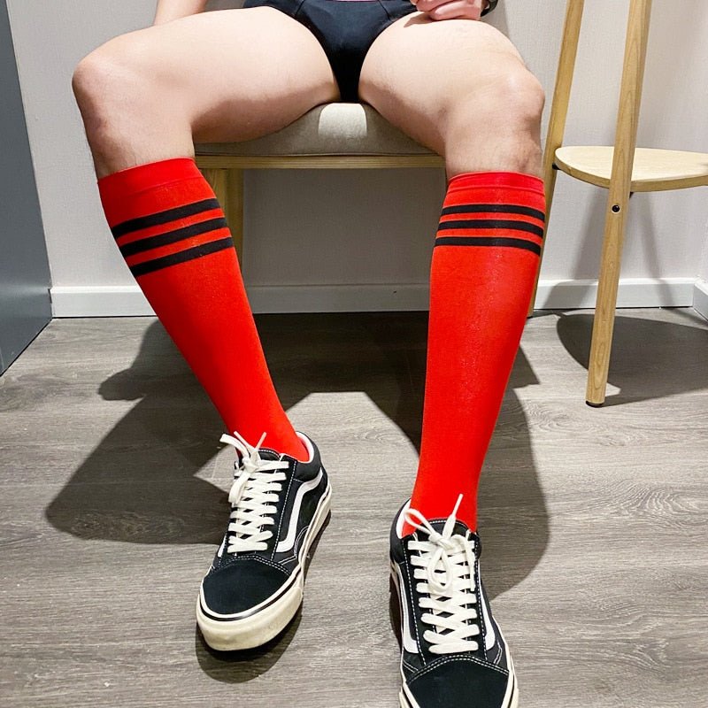 Men Crew Sports Socks Fashion Striped Red-Black - Barabros