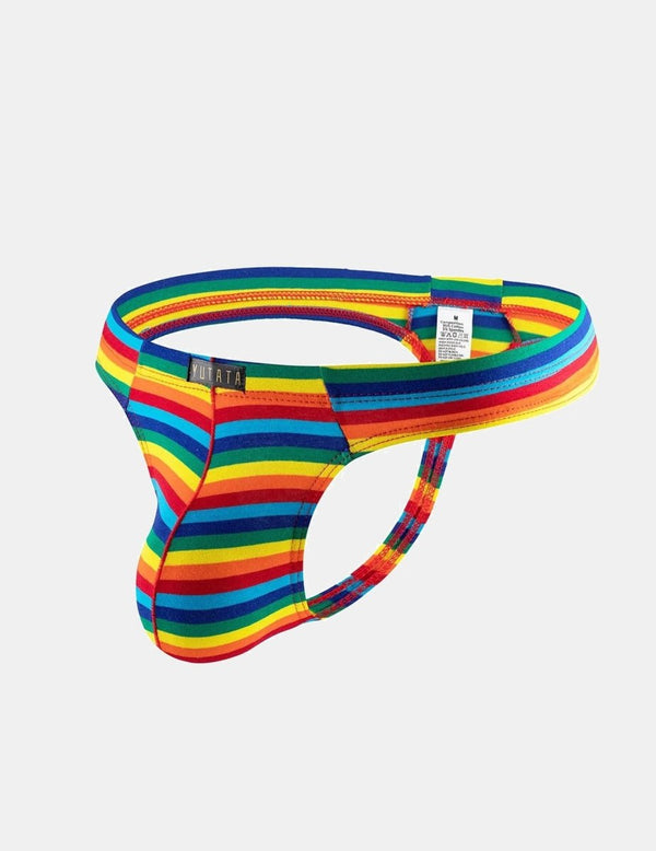 Men Stripe Rainbow Pride U Convex Pouch Micro Thong