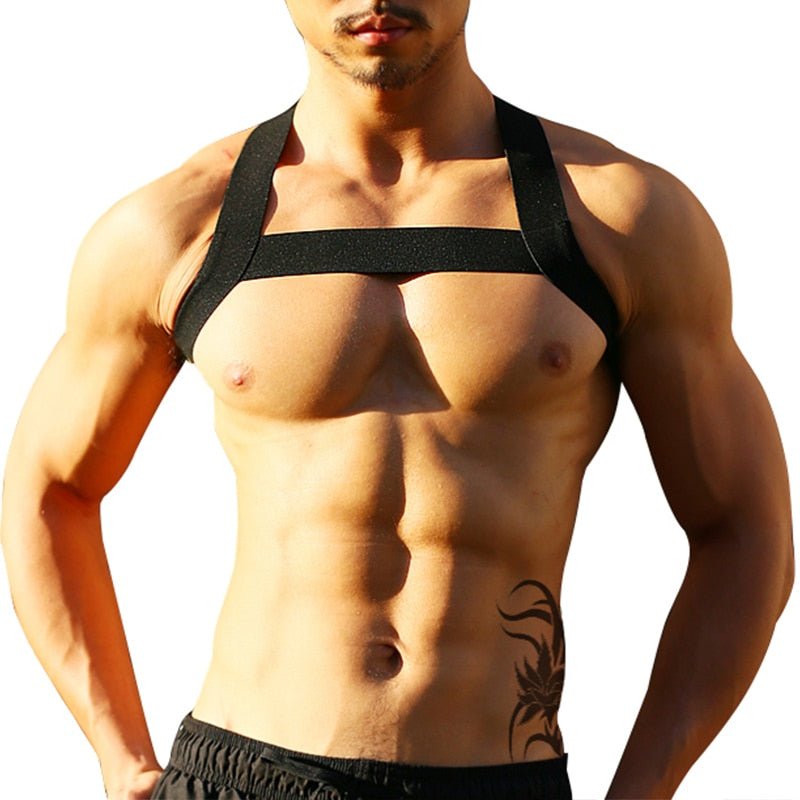 Men's Elastic Band Harness Sexy Shoulder Straps Chest Bondage Muscle Halter - Barabros