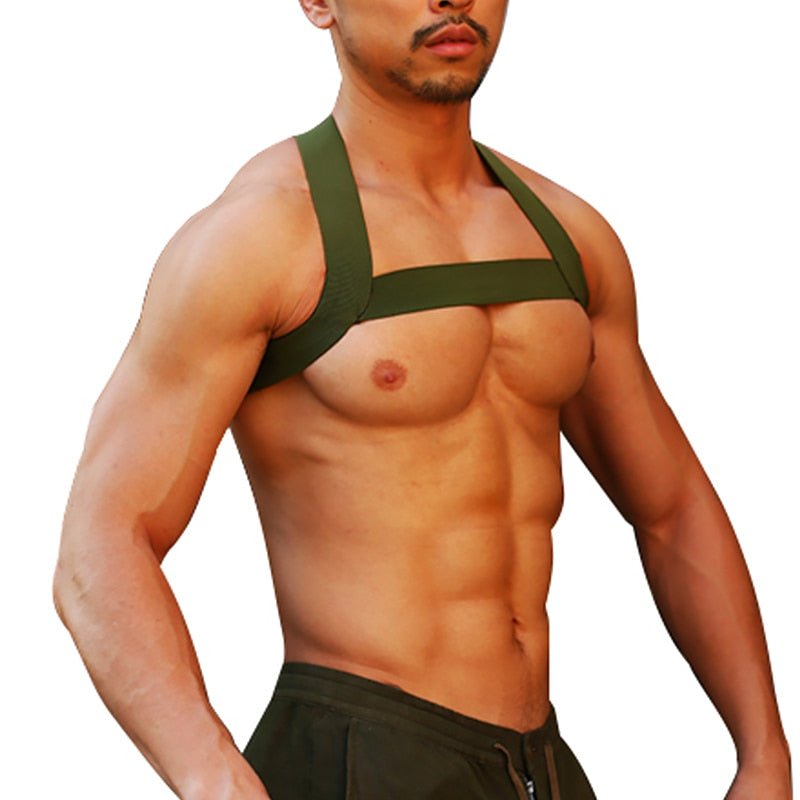 Men's Elastic Band Harness Sexy Shoulder Straps Chest Bondage Muscle Halter - Barabros