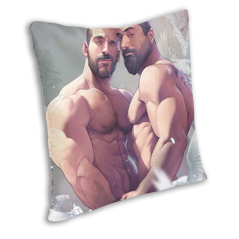 Sexy Muscle Men Gay Pride Bara Art Square Throw Pillow Cover - Barabros