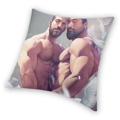 Sexy Muscle Men Gay Pride Bara Art Square Throw Pillow Cover - Barabros