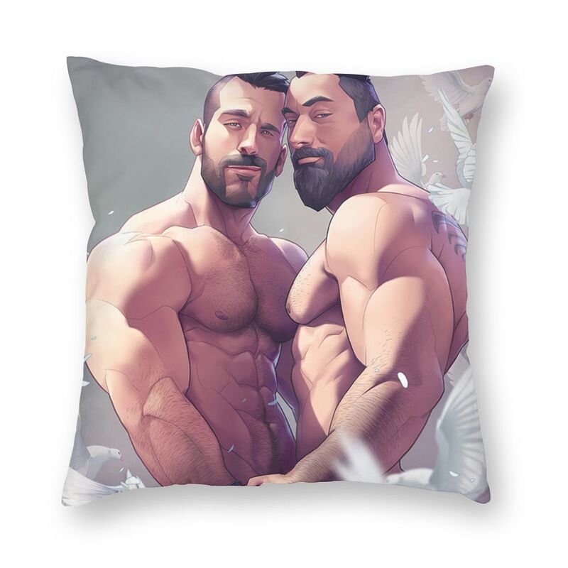 Sexy Muscle Men Gay Pride Bara Art Square Throw Pillow Cover - Barabros