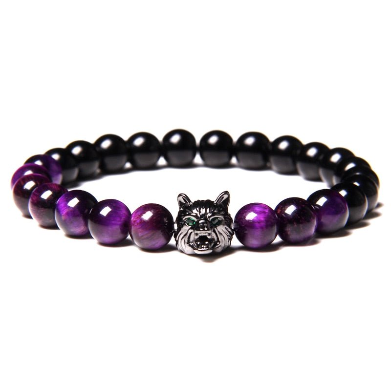 Wolf Charm Bracelets Men Natural Black Lava Stone - Bara Bros